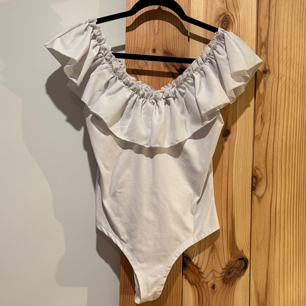 White Off Shoulder Ruffled Bodysuit